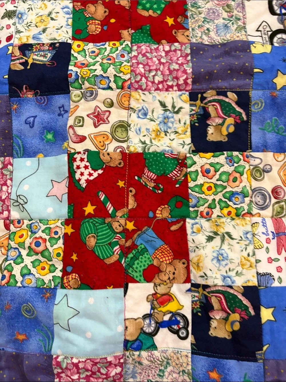 Handmade Multicolor Patchwork Baby Quilt - Red Border